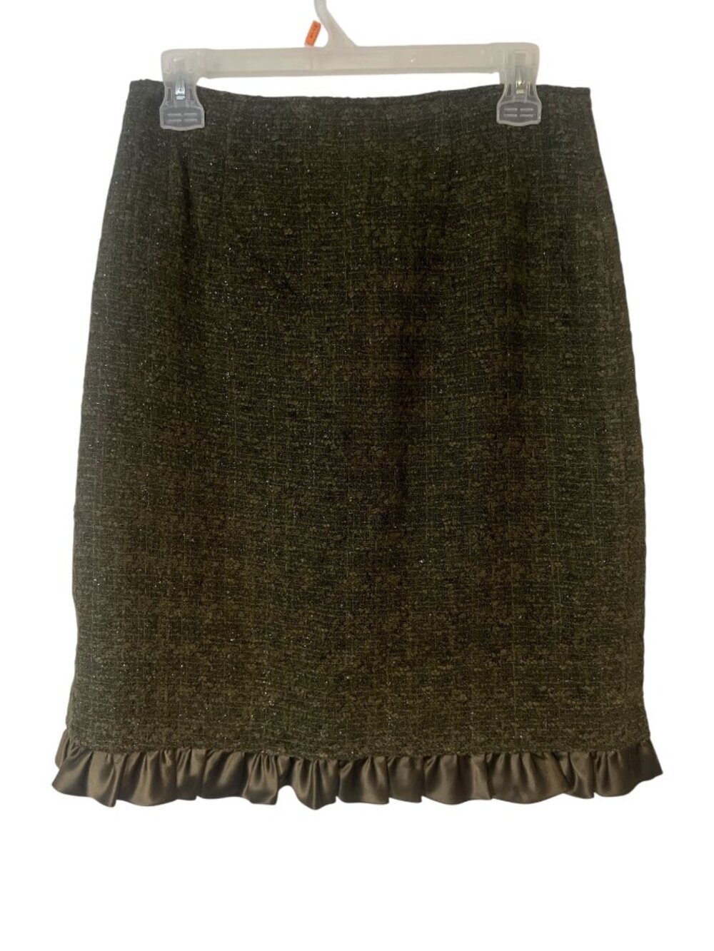 Vintage Teri Jon Green Tweed Wool Blend Skirt Size 8 Ruffle Hem Career